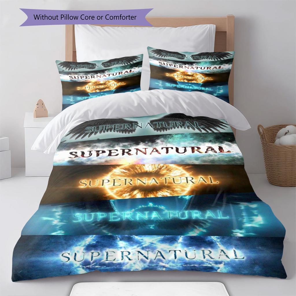 Supernatural Tv Series Poster Pattern Bedding Set Quilt Cover Pillowcase Home Decor Gift (1 * Duvet Cover + 2 * Pillowcase, Withou