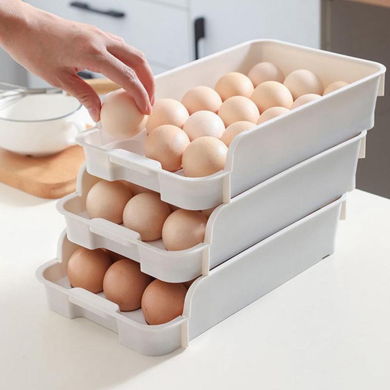 Automatic Scrolling Egg Rack Holder Storage Box Egg Basket Container Organizer Rolldown Refrigerator Double-layer Egg Shelf