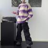 Young Style Contrasting Colors Knitted Pullovers Autumn Winter American Striped Men's Clothing Round Neck Loose Casual Sweaters