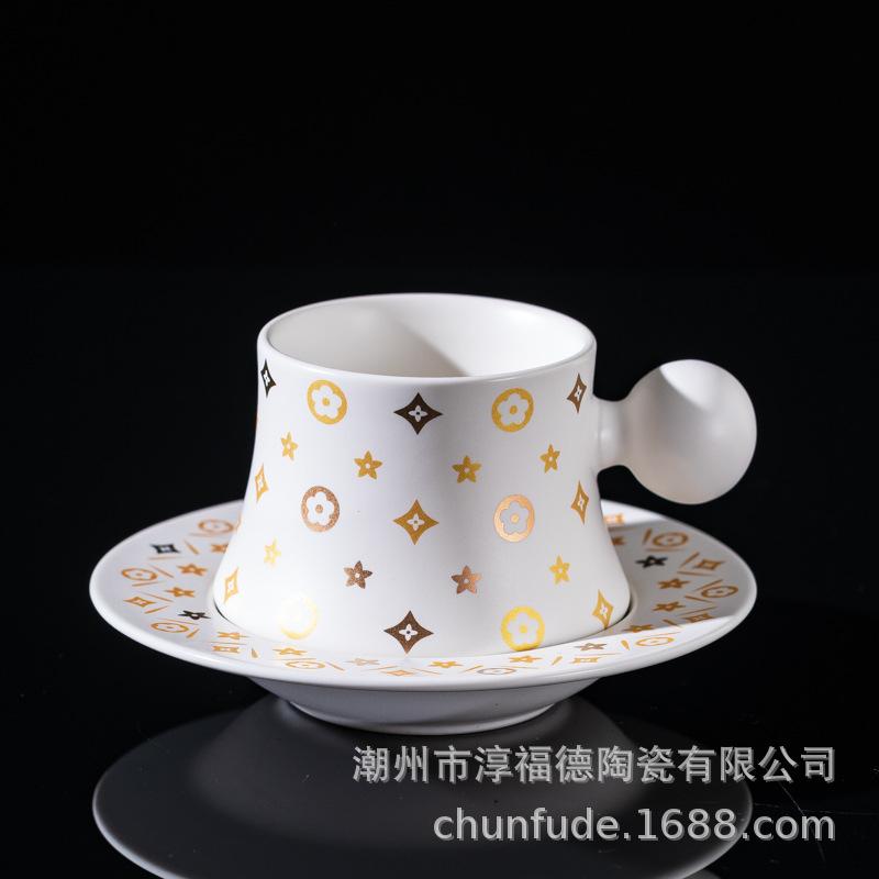 

Chunford Coffee Cup And Saucer Set Household Ceramic Water Cup Birthday Gift Premium Couple Mark Cup Souvenir 1 cup and 1 plate with color box (see details)