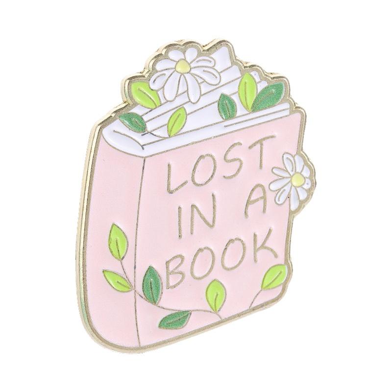 Lost In A Book Enamel Pins Drink Tea Read Books Floral Book Bookworm Brooches Lapel Badge Jewelry Gifts for Reading Lover Friend