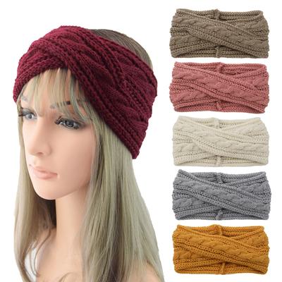 Diadema tejida a mano con hilo cruzado, protector de orejas, accesorio para el cabello cálido para otoño e invierno.