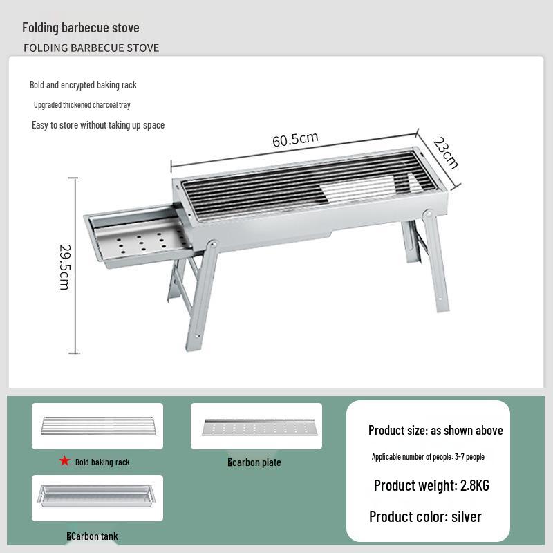 Folding Portable Stainless Steel Charcoal Grill Oven for Outdoor Use