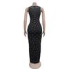 C7117 Fashion Women's Sleeveless U-neck Bodycon Dress with Hot Drilling, European and American Style.