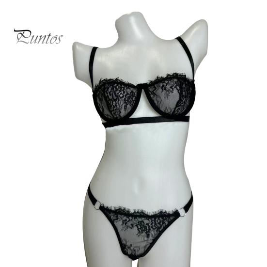 2 Pcs/Set Bra Panties Set See-through Lace Floral Embroidery Solid Color Adjustable Strap Thin High Waist G-string Wedding Night Honeymoon Underwear