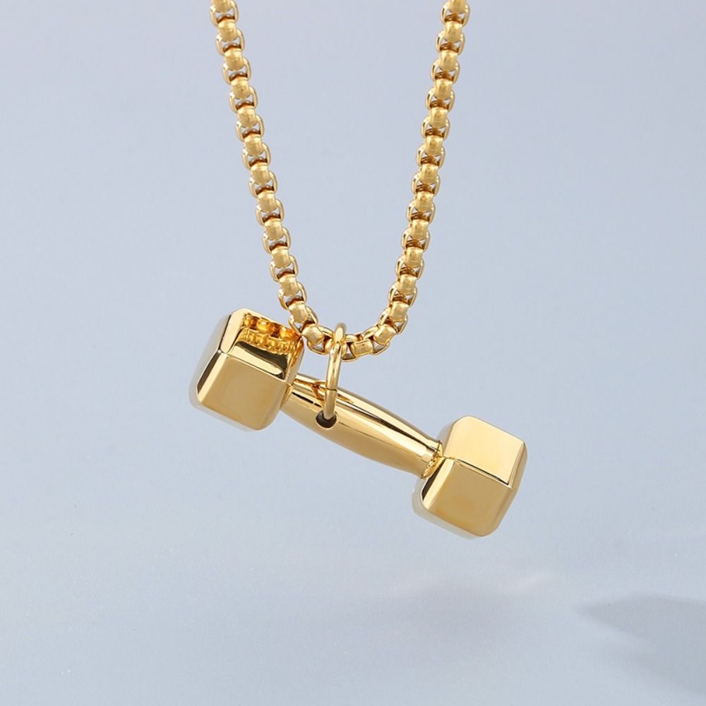 Mini Fitness Series Pendants Titanium Steel Dumbbell Sports Necklace Dumbbell Necklace  Bodybuilder