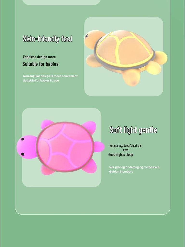 Turtle Silicone Night Light – USB Rechargeable, Cute Cartoon Design for Kids' Bedrooms