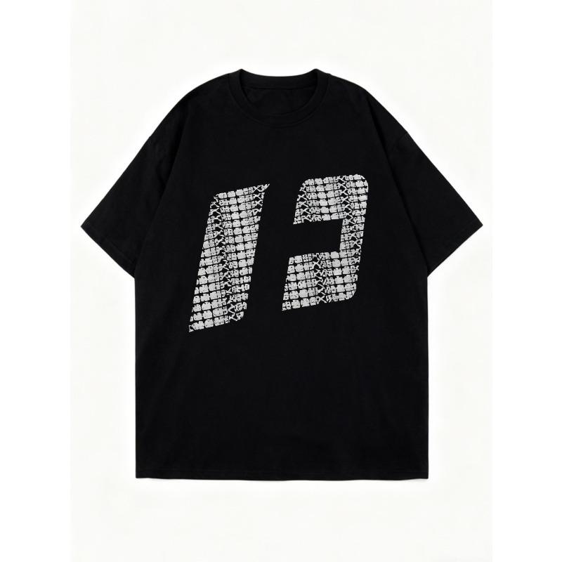Nadměrné tričko černé s grafickým potiskem číslo 43, ležérní streetwearová móda pro ženy, letní top