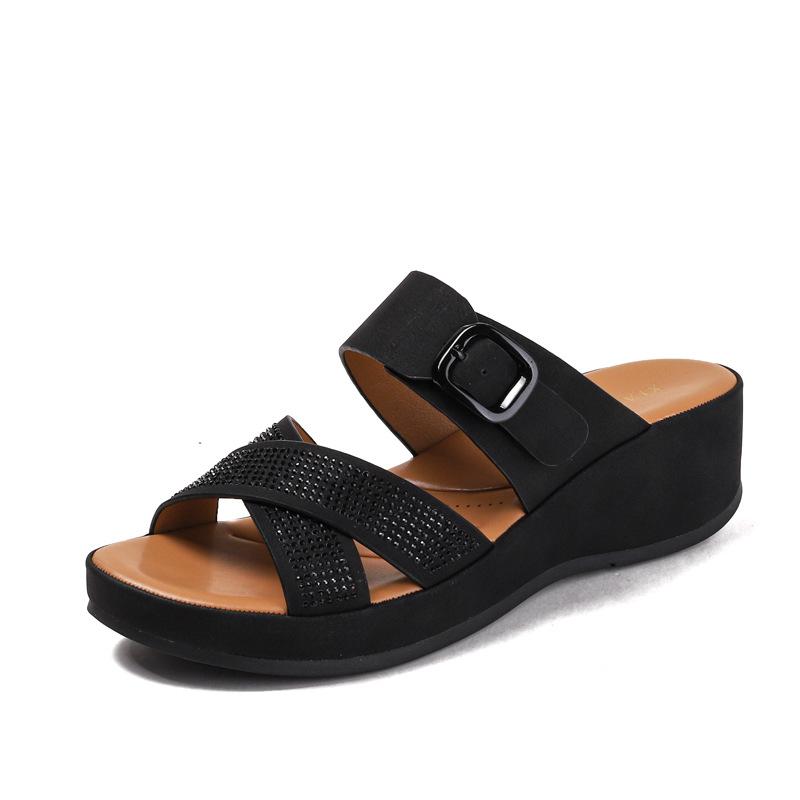 

Bohemian platform slippers women s new non-slip soft bottom outer wear casual women s pressure drill fashion cool slippers 36 чёрный