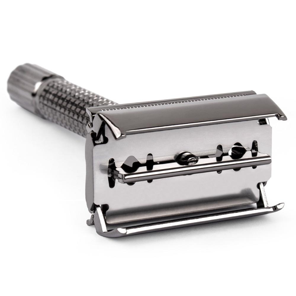 QSHAVE 8.7cm Short Handle Classic Safety Razor with 5 Blades As Gift Gunblack Epilator Weishi Straight Razor Hair Removal