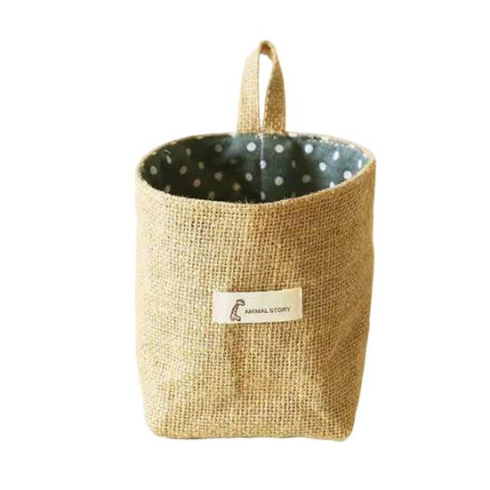 Cotton Linen Hanging Storage Bag Wall Mounted Storage Basket Small Folding Storage Bag with Handle for Keys Toys Cosmetics