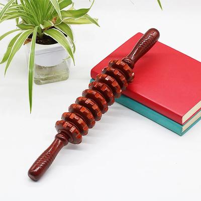 Skin-friendly Fascia Massager Anti-slip Handle Wood Grooved Gear Multifunctional Smooth Roller Massager for Home