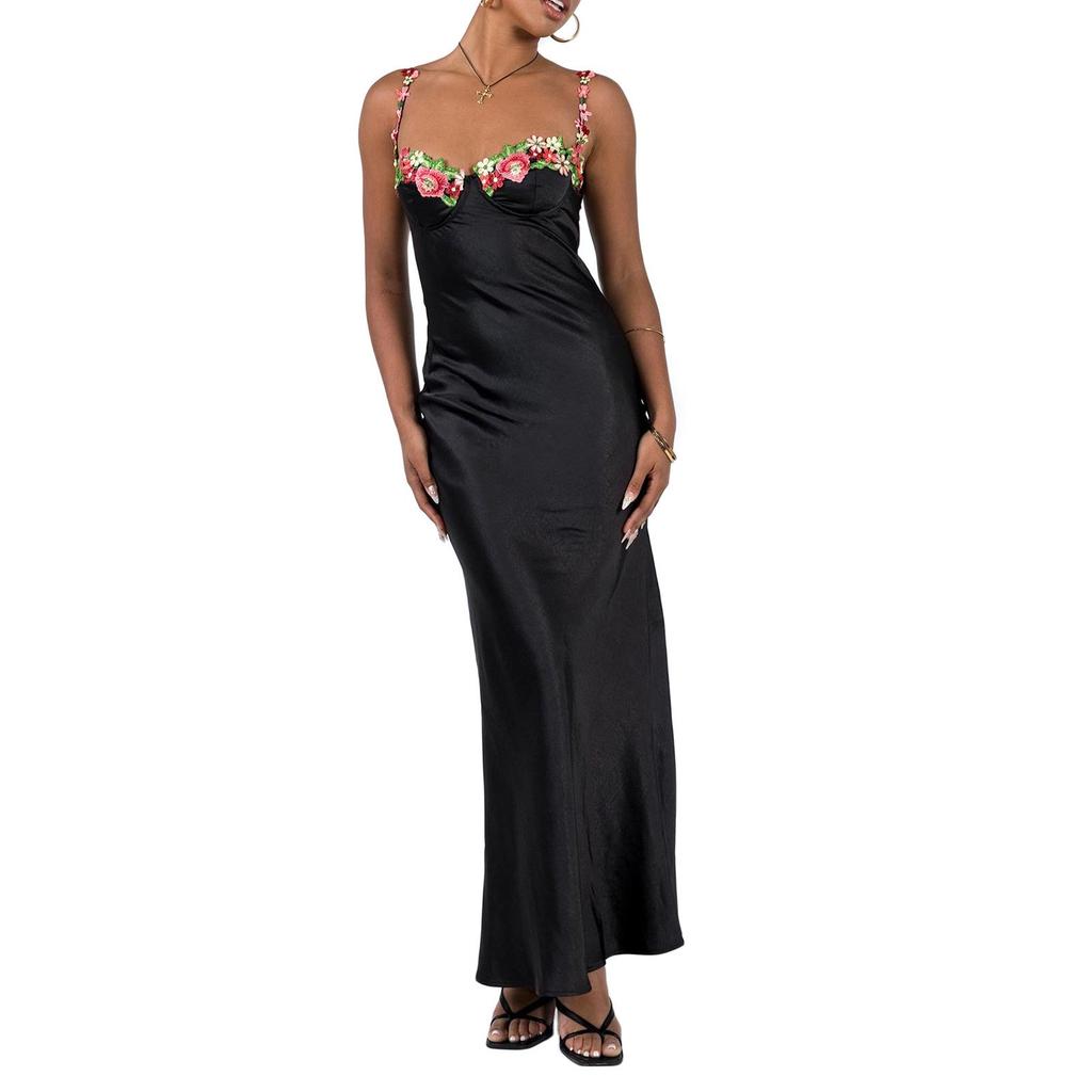 European and American Spring/Summer 2024 Embroidered Lace Sleeveless Solid Color Dress for Women