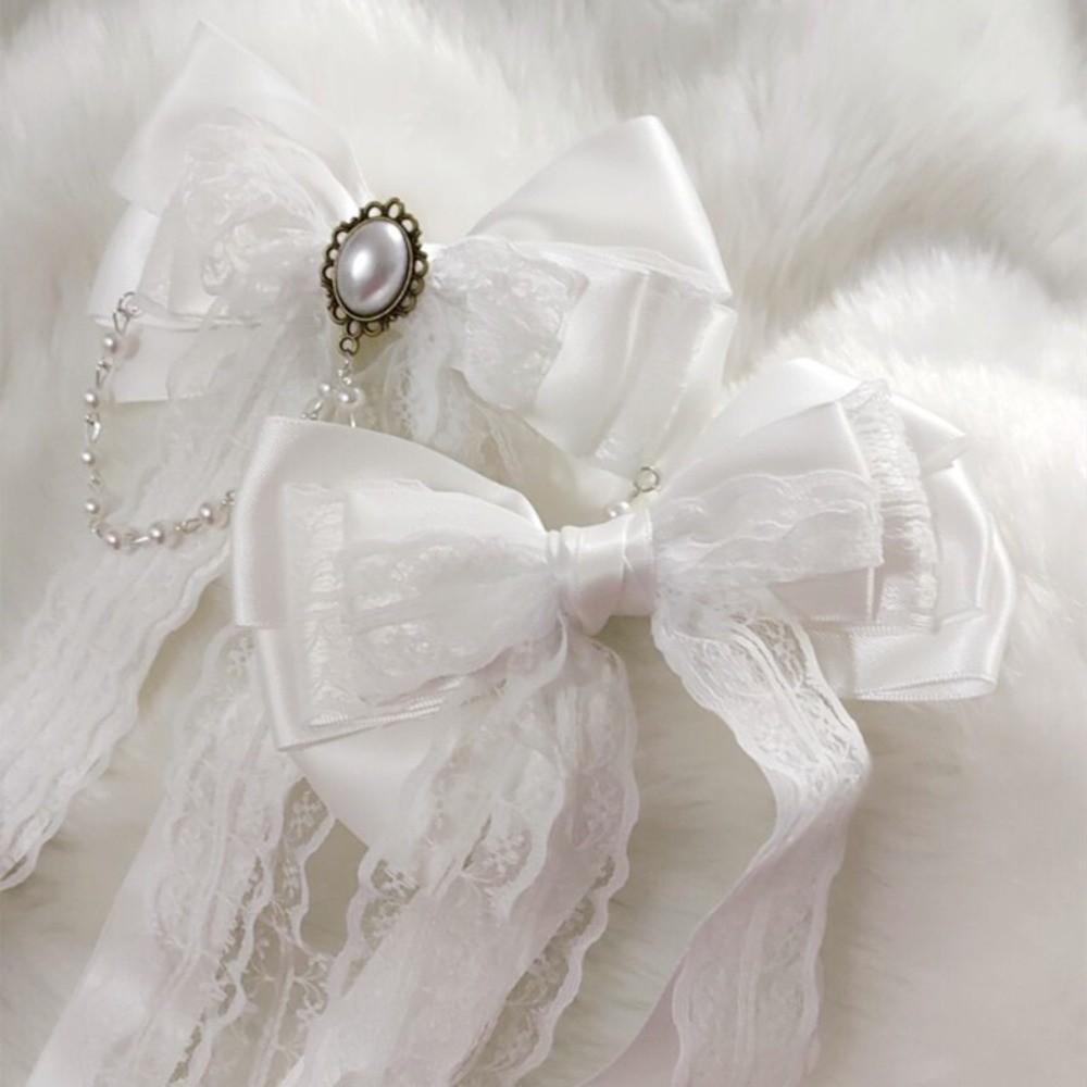 White Girls Hair Ornament Lace Bow Cosplay Headdress Cute Lolita Hair Clip  Hair Accessories