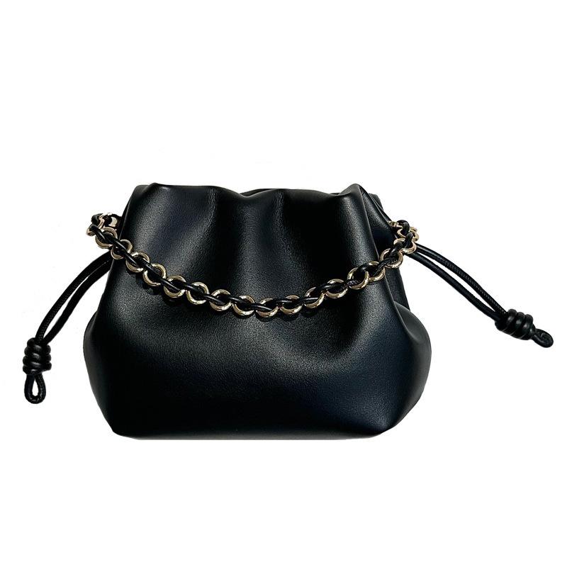 New leather drawstring lucky bag fashion trend pleated cloud bag small cute messenger bag celebrity bucket bag