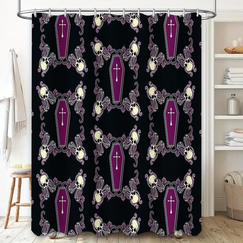 Gothic Coffin Shower Curtain Dark Halloween Decor Skull Tapestry Washable Bathroom Set Vintage Horror Home Textile Wall Hanging