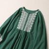 Ele Embroidered Cotton Lin Long Sve Dr Loose Fit A-Line Silhouette Maxi Skirt for Autumn Season Women's Faion
