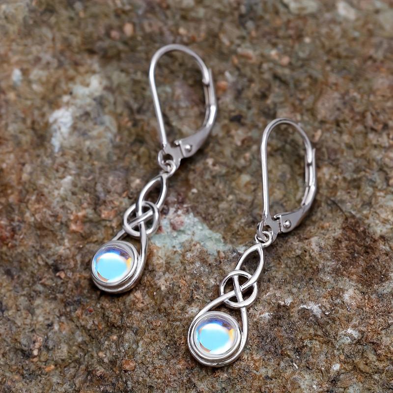 925 Sterling Silver Anti Allergy Earrings for Women Celtic Knot Moonstone Drop Earrings Jewelry Gift