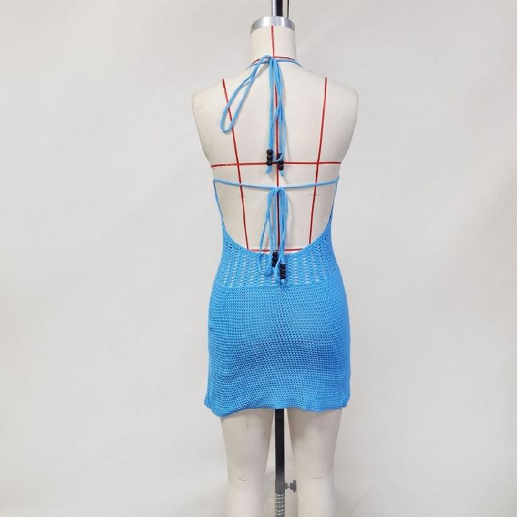 Summer Knitting Beach Dress Backless Tied Up Swimsuit Cover Up Lightweight Fabric For Women’s PoolFashion