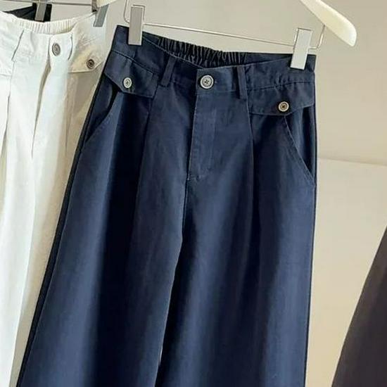 

Retro High Waist Wide Leg Cotton Pants for Women - Petite, Slimming, Casual, Spring/Autumn 2026 S 95 lbs темно-синий