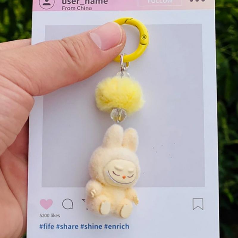 

Мини Флок Лабубу Каваи Частицы Брелок Сумка Шарм для Мобильного Телефона Брелок Подарок