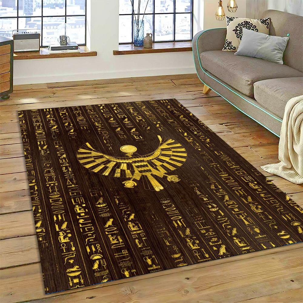 Ancient Egyptian Mythological Ideographic Sign Symbols Carpet Rug for Home Living Room Bedroom Sofa Doormat Decor,Non-slip Mat