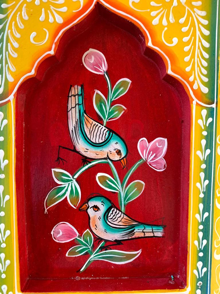 Hand-Painted Floral Wood Wall Frame: Vintage Indian Art Decor