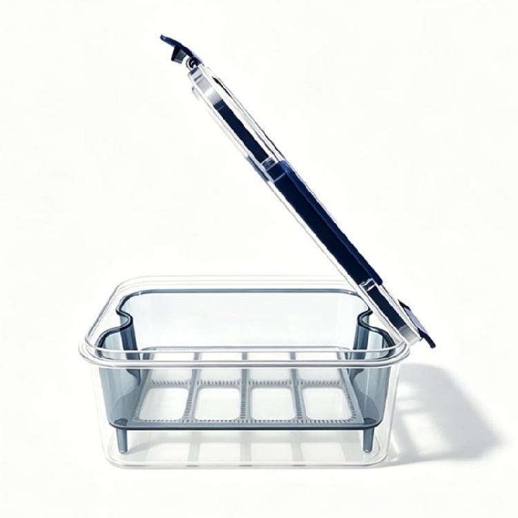 Fridge Storage Box with Draining Basket, Locking Lid Food Container for Fruit and Vegetable Storage in Refrigerators