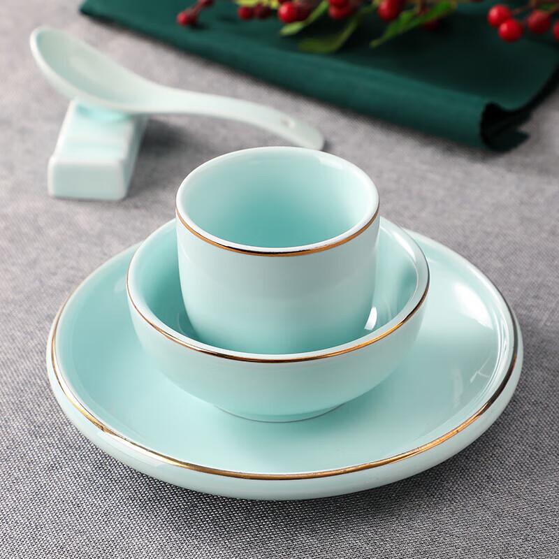 Wuhe Celadon 7-inch Plate 5-Piece Tableware Set with Gold Rim