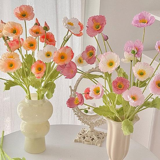 Artificial Flower 4 Head Realistic Fake Silk Flower with Long Stem Home Office Wedding Party Faux Flower Decoration