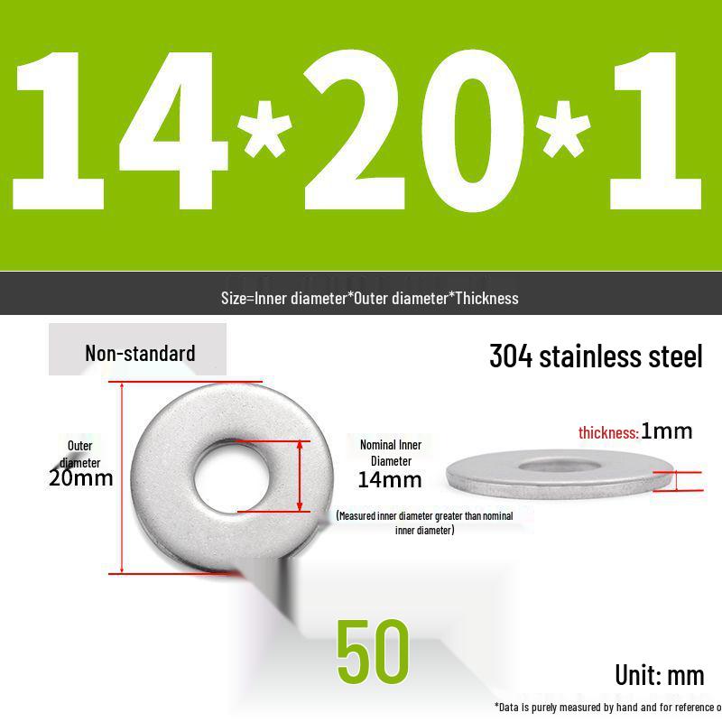 304 Stainless Steel Enlarged Flat Washer Ring (Sizes: M1.6-M22)