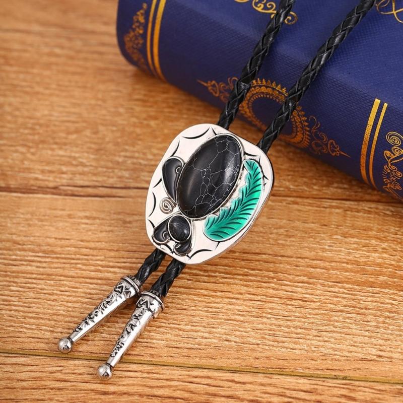 Gemstones Pendant Bolo Tie Western Necklace Cowboy Sweater Decorative Necktie