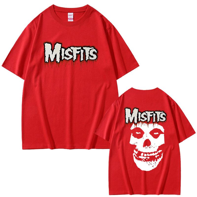 Horror Punk Misfits Skull Rock Double Sided Print T Shirt Unisex Gothic Vintage Oversized Tshirts Male Cotton Short Sleeve Tshirt