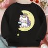 Kids Crewneck Sweatshirt, Cute Unicorn Moon Star Print Sweet Long Sleeve Top for Spring Autumn