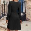 Women's Casual Jacquard Knitted Dress Casual Pockets O-Neck Long Sleeve A Line Dresses For Women Elegant Office Dresses Outwear