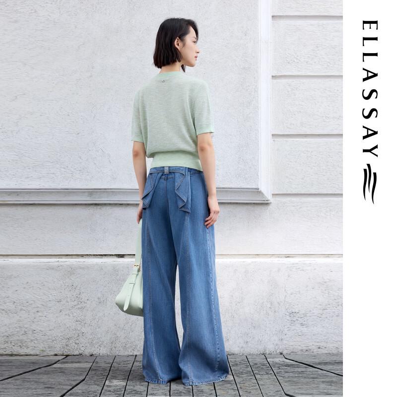 ELLASSAY Women's Tencel Bow Wide-Leg Jeans