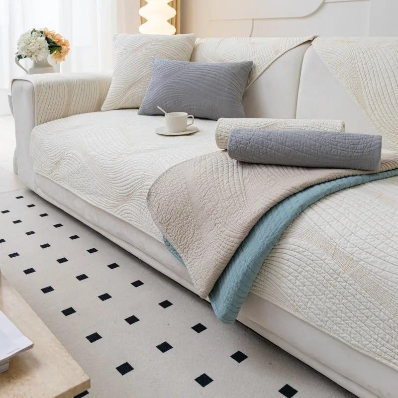 Rutschfestes Baumwollkissen Universal Moderner Sofabezug Überwurfhandtuch Unifarbener Sofakissenbezug Vier Jahreszeiten Reine Baumwolle Stoff