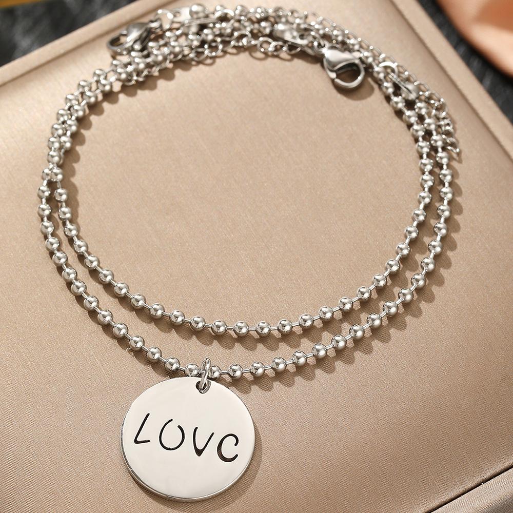 

Браслет из нержавеющей стали Модный браслет-цепочка с круглыми бусинами и ажурным гравированным дизайном LOVE для женщин, с цирконом, сувениры для вечеринок