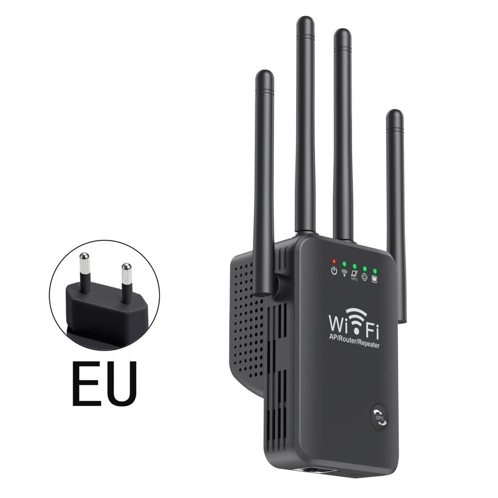 4 Antenna 300M WiFi Extender, Wireless Signal Booster Repeater for Home Router, US/EU/UK Plug