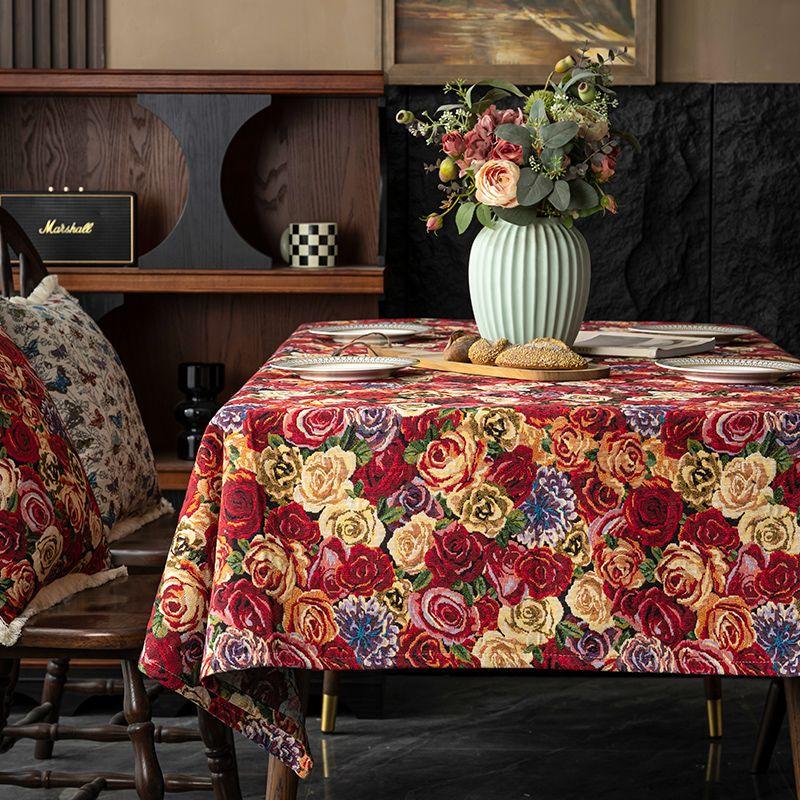 

Fabrics Tablecloth Small Floral Polyester Cotton Pastoral American Rectangular Dining Table Cloth Tablecloth High-Grade Jacquard Tablecloth Square Cleopatra 90*90cm