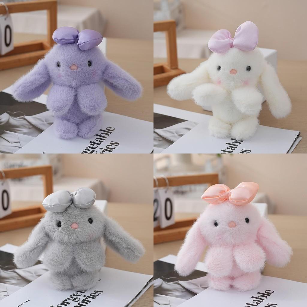 Animal Stuffed Bunny With Bow Keychain Pp Cotton Filling Key Chain