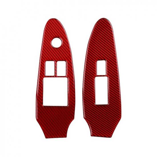 2 szt. Czerwona osłona panelu przełączników podnoszenia szyb z włókna węglowego Wykończenie Dla Nissan 370Z 2009+