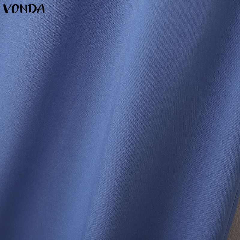 VONDA Women Elegant Round Neck Short Sleeve Ruffled H Line Casual Long Dress