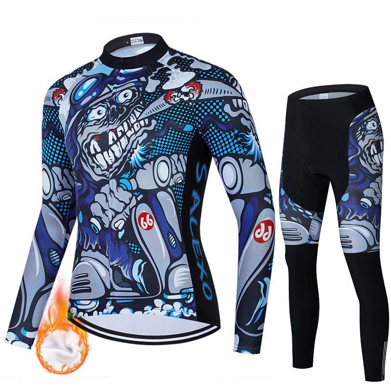 2026 Winter Velvet Warm Skull Pattern Winter Cycling Clothing Thermal Fleece Bicycle Jersey Set MTB Clothes Road Bike Uniforme Ropa Maílllot Ciclismo