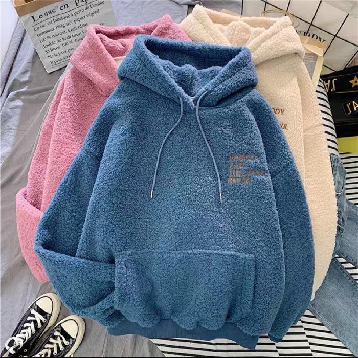 2026 Autumn/Winter Women's Velvet Lambswool Hoodie - Korean Style Student Loose Fit Jacket