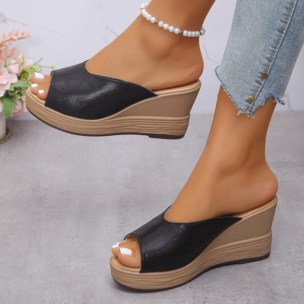 Fashion Shoes Woman 2025 Slippers for Swimming Pool Wedge Peep Toe Round Headed Sequin Design Comfortable Beach Shoes Size 35-43