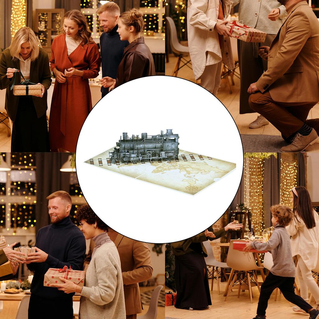 Steam Train 3D Greeting Card Happy Birthday Card with Envelope Creative Fathers Day Gift for Dad Grandad Husband