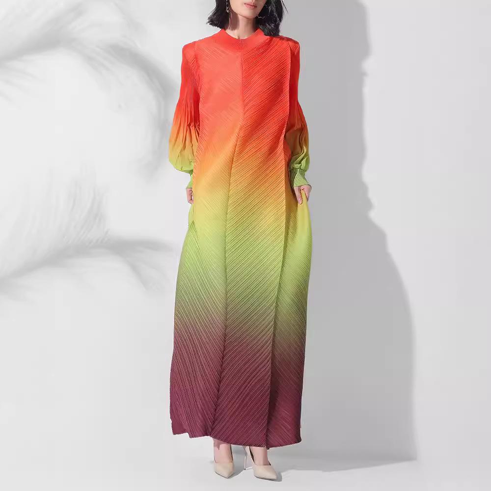 Middle Eastern Style Women's Gradient Robe Dress, Semi-High Neck, Plus Size, High-End Bud Skirt.