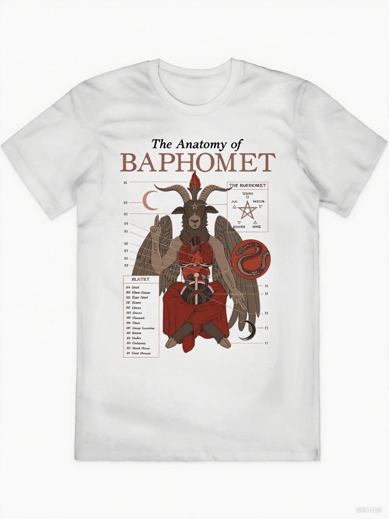 Vintage Baphomet Anatomy Tee Retro Occult Diagram Tshirt With Baphomet Alchemy Symbols Print Grunge Cotton Top