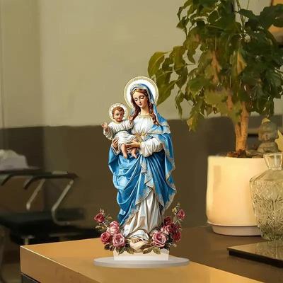 Blessed Mary Sign, Home Decor 2D Art Acrylic Collectible Religious Sign,Art Craft Ornament for Shelf